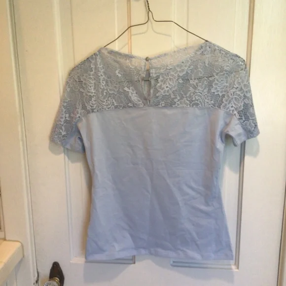 Anne Fontaine Light Blue Lace Short Sleeve Top - Picture 2 of 12